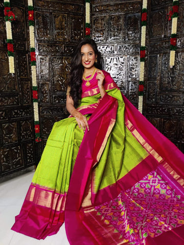 Pochampally-ikkat-Silk-Green-Pink-weavesarees.com
